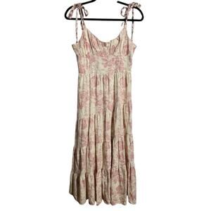 Audrey Parks Francesca's Dress Women M Pink Cream Floral Peggy Tie Strap Midi